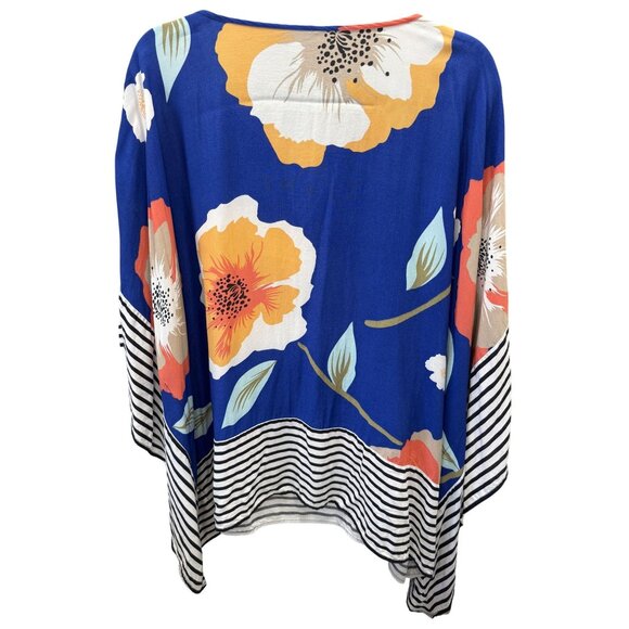 Stylus Womens Floral Stripe Asymmetrical Hem Kimono Sleeve Top 2X Boho Flowy - Picture 4 of 7